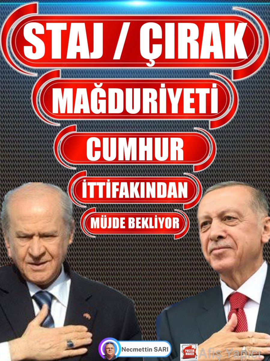 3️⃣3️⃣0️⃣8️⃣ mağduriyetine 
AK ÇÖZÜM <a href="/Akparti/">AK Parti</a> 
MİLLİ DOKUNUŞ <a href="/MhpTbmmGrubu/">MHP TBMM Grubu #MHP</a> 
<a href="/Onuronal_/">Onur Önal</a> çözüm raporuna onay arz ederiz
Sayın <a href="/RTEdijital/">Erdoğan Dijital Medya</a> <a href="/isikhanvedat/">Prof. Dr. Vedat Işıkhan</a> 
<a href="/dbdevletbahceli/">Devlet Bahçeli</a> <a href="/_cevdetyilmaz/">Cevdet Yılmaz</a>
<a href="/memetsimsek/">Mehmet Simsek</a>
Bizim Yolumuz Kutludur
#StajyerÇırağaTamSgkHaktır