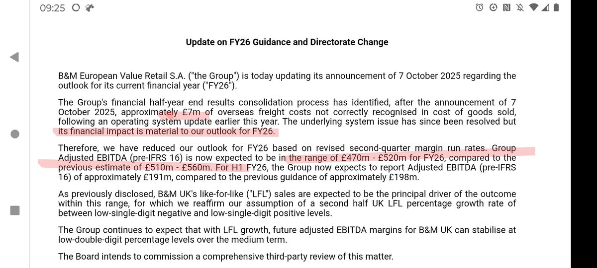 Riccardino999's tweet image. #bme b&amp;amp;m

This is wild !

How can 7m£ overseas freight costs turn into a 40m£ guidance cut ?

This suggests massive incompetence at best something else at worse 

The fact that the CFO also resigned is another bad news 

i think there s more to it than what they have released...