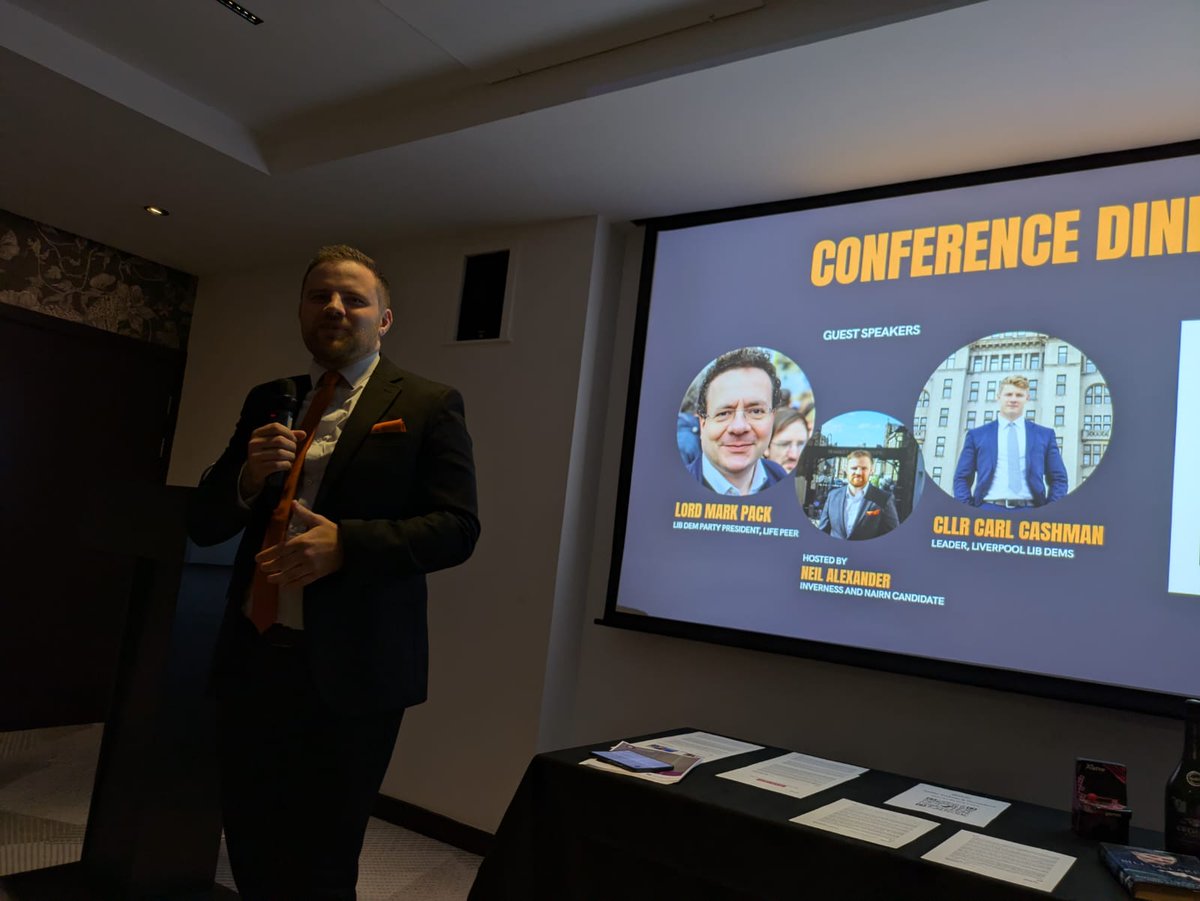 NeilAlex94's tweet image. What an absolute pleasure it was to host our @scotlibdems conference dinner at the weekend

A big thank you to our amazing guest speakers @markpack, @agcolehamilton and @CarlCashman 

Hope, and change. We are excited to deliver it at the Holyrood Elections next year 🔶