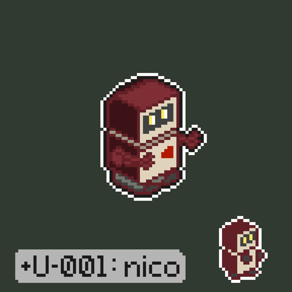 69_stack's tweet photo. せっかくなので今回の作品の裏話を。
今回人気の「赤い子」ですが実は「nico(ニコ)」という名前で去年出し��作品のメインキャラです。
ファミコンみたいな色の、と言ってくれた方もいましたが、実は大正解で、GBに合わせてファミコンカラーで生み出したものです。
#pixelstackart
#streamersartshow https://t.co/piYZk4Dqxo