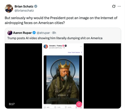 mosaicradar's tweet image. Outrage over Trump's AI sludge video erupts among senators and journalists alike.

"Grotesque." "Uncomfortable." “Unhinged.”

It's all in the backlash.

#TrumpVideo #TruthSocial #AIpropaganda #USPolitics #MosaicRadar #ViralNews