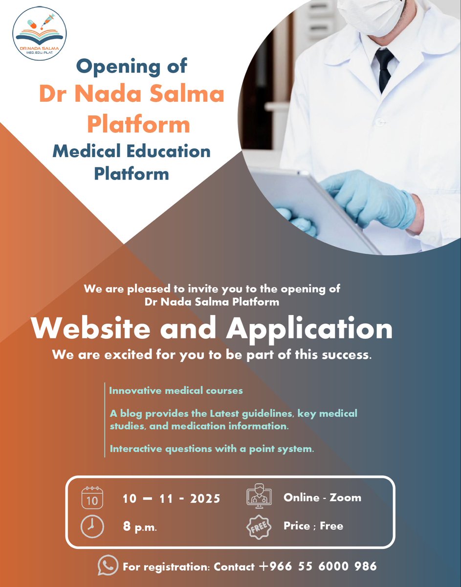 ✨💊💉🩺✨
🔸Join us to be a part of successful ..
🔹On day 10 - 11 - 2025 at 8 pm.
..
🎁There will be a prize draw for three free seats for two years 
..
Contact us for more details .. ✨
⚠️Limited seats
🕰️Timeline of the opening ⬇️⬇️