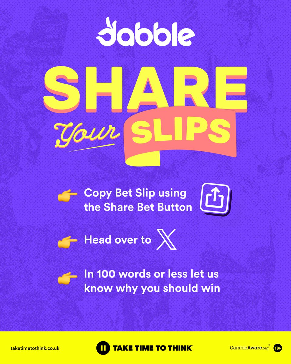 dabblecouk's tweet image. Share Your Slips is your chance to fix your ACCA heartbreak 💔
Drop your slip and story below for a chance to win £10 in Free Bets 💰
Winners announced tomorrow ✅
18+. GambleAware.org