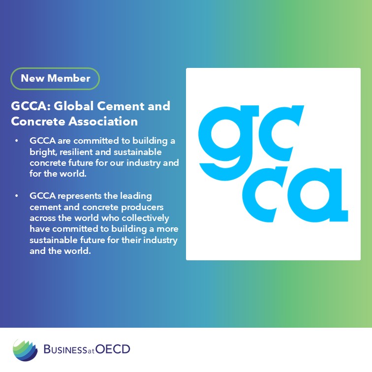📣 We are delighted to announce that <a href="/theGCCA/">Global Cement and Concrete Association</a> has joined our global network as an Associate Expert Group.

The #GCCA account for the global cement industry &amp; we look forward to their involvement in our work at the 
<a href="/OECD/">OECD ➡️ Better Policies for Better Lives</a>.

🔎 Our network ➡️ businessatoecd.org/global-network