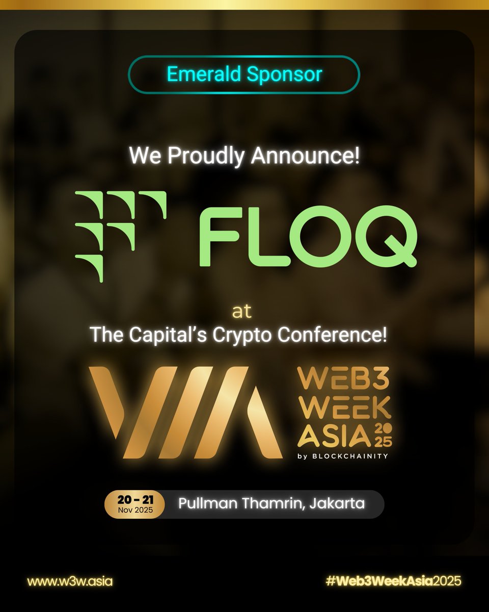 W3WOfficial's tweet photo. We’re thrilled to welcome @floq_id as an official sponsor of Web3 Week Asia 2025! 

FLOQ is secure and built with accessibility in mind to enable crypto adoption for everyone.

Join us at Web3 Week Asia 2025 — World’s Largest Crypto Event.

🎟 Get your tickets now at https://t.co/EHTMfMRrZa