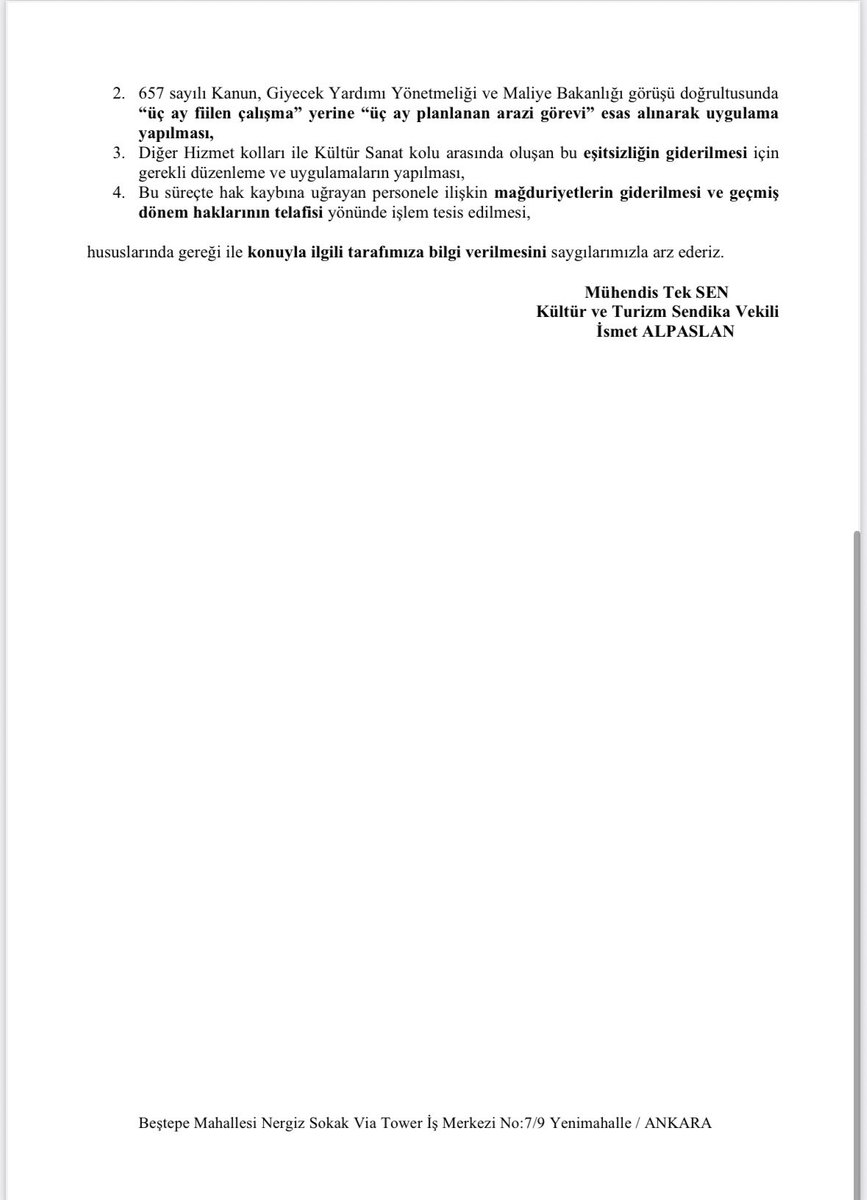 2024-2025 Yılı Koruyucu Giyim Yardımının Yapılmaması konusunda yaşadığımız mağduriyetin giderilmesiyle ilgili Bakanlığımıza başvurumuzu sunmuş bulunuyoruz. Toplu Sözleşme ile güvence altına alınan Koruyucu Giyim Yardımı hakkımız eksiksiz ve zamanında teslimi en temel