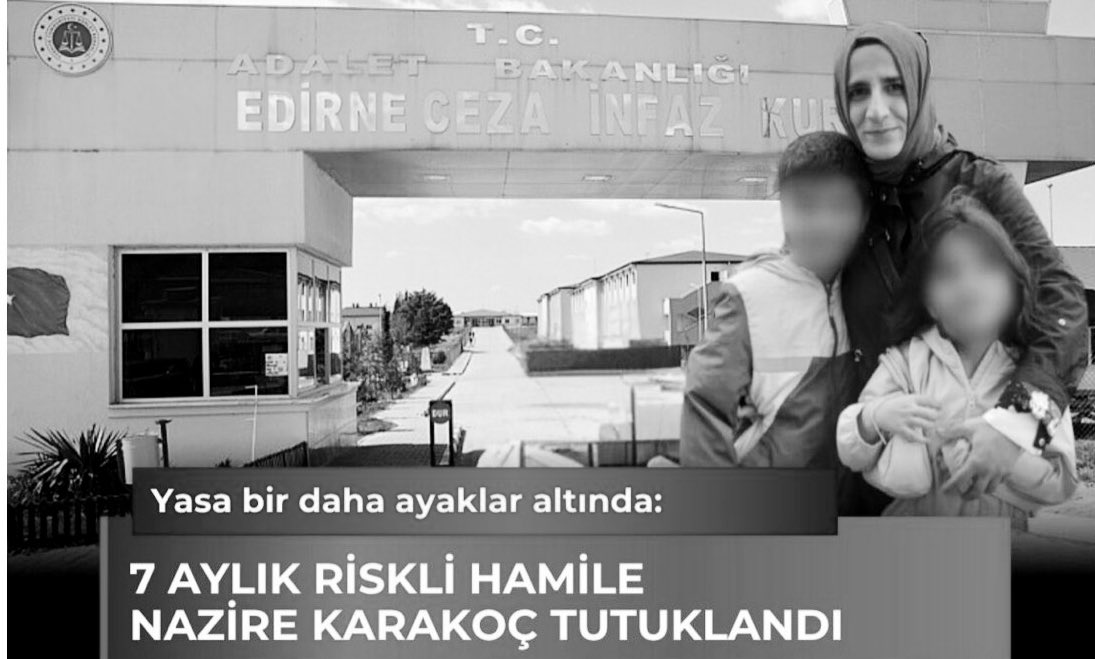 2 evlat sahibi Nazife Karakoç 6,5 aylık hamile‼️

Bilecik’te KHK kapsamında kapatılan
Işık Eğitim Kurumlarında görev yaptığı
iddiasıyla yargılanan ve 7yıl hapis cezası
verilen Karakoç,eşiyle birlikte
Edirne’de gözaltına alınarak
tutukevine sevk edildi

Çocuklar Teyze’ye verildi