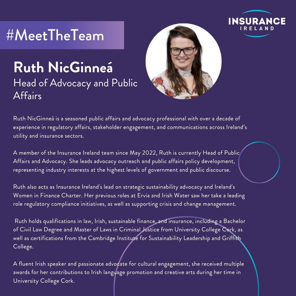 insurance_irl's tweet photo. Meet Ruth NicGinneá – Head of Advocacy and Public Affairs at Insurance Ireland.

#MeetTheTeam #InsuranceIreland https://t.co/iAnBC1yqFt