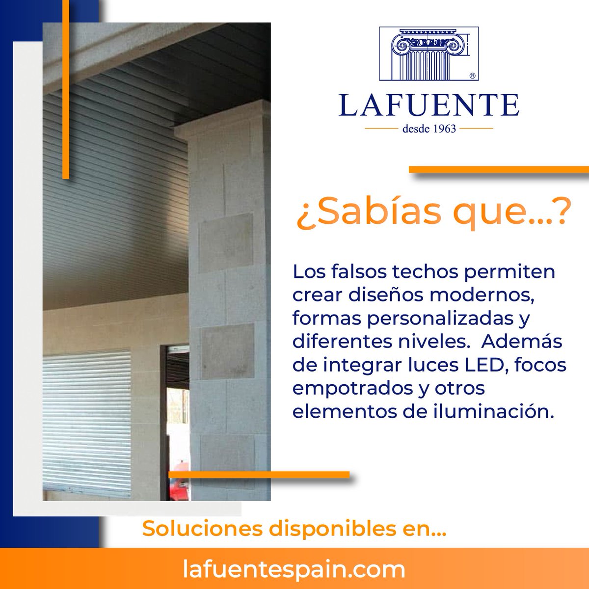 💡¿Sabías que... Actualmente en #LAFUENTE somos expertos en falsos techos ofreciendo una amplia gama de soluciones de las mejores marcas?
✅ Encuentra tu solución de #falsotecho en 🌐lafuentespain.com
#SabíasQue #falsotecho #Construcción  #Felizmartes #cuestióndeconfianza
