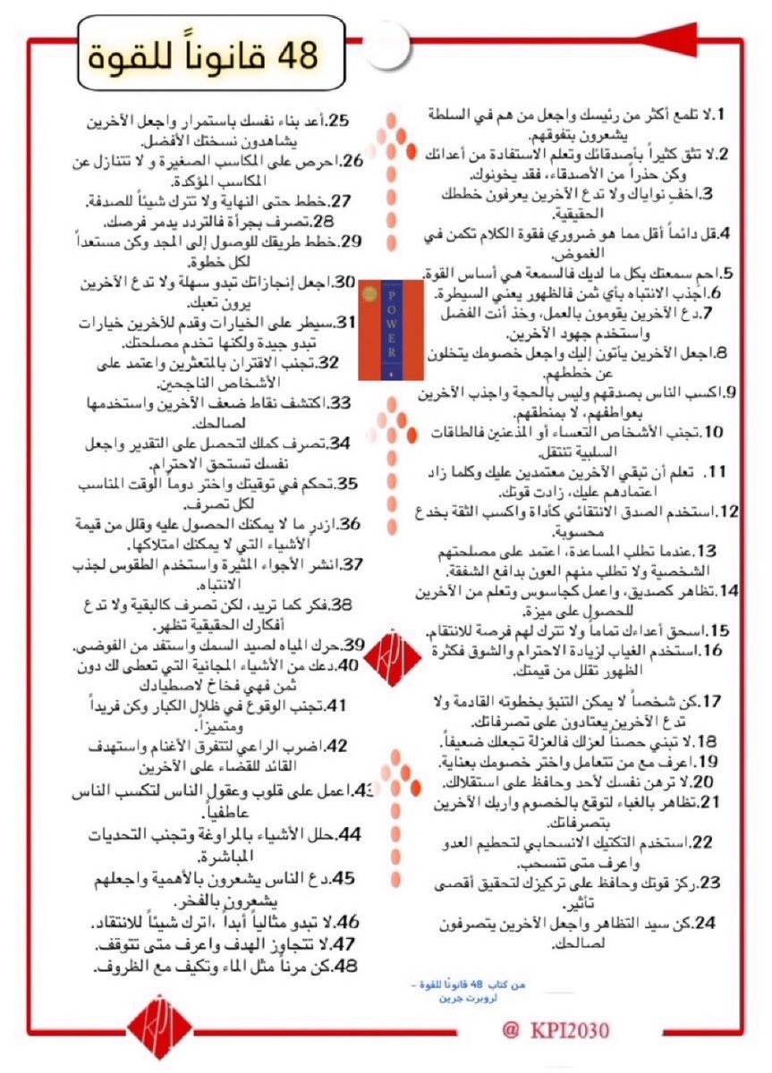 Businesss2030's tweet photo. 📌48 قانونا للقوة 👌🏻 https://t.co/rfPkQWi1ux