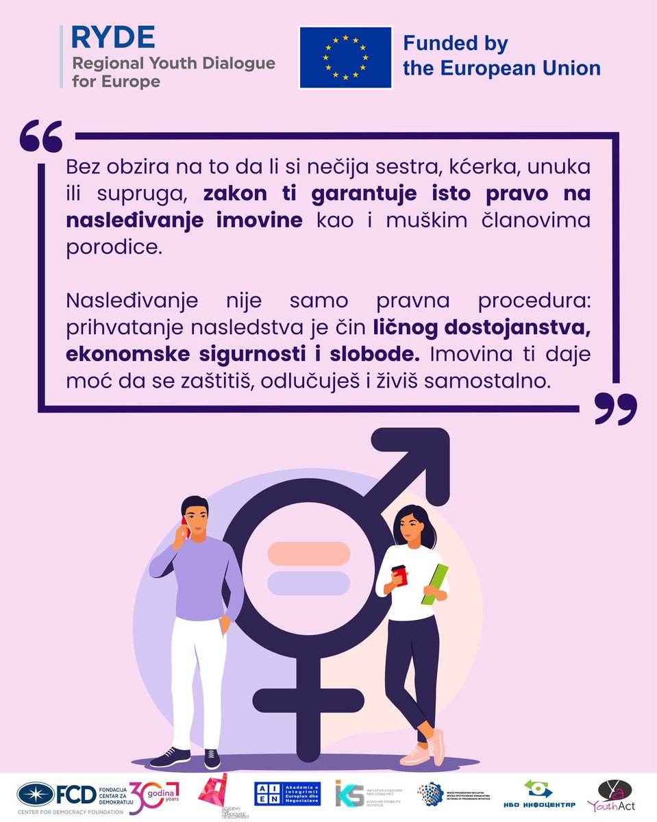🏡⚖️ Tvoje nasledstvo je tvoja moć.

Bez obzira na to da li si sestra, kćerka ili supruga, imaš isto pravo da naslediš i da odlučuješ o svojoj budućnosti.

Jer imovina znači slobodu! 🗽