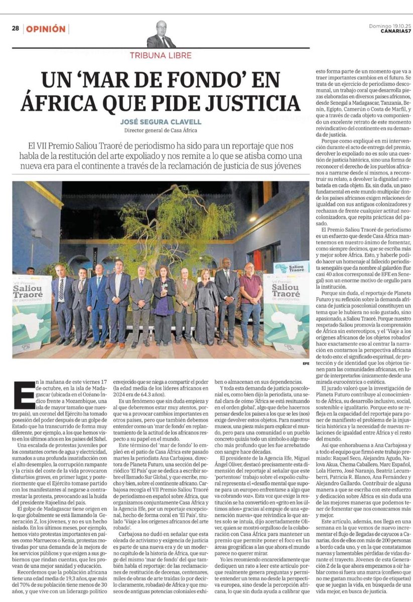 📰 Tribuna Libre.
🖊️ José Segura Clavell, Director general de Casa África.