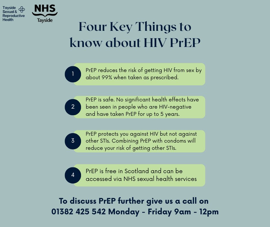 tsrh_services's tweet photo. Here are some key things to know about PrEP. If you want to start taking PrEP please give us a call on 01382 425 542 Monday-Friday 9am-12pm. For more information visit NHS Inform here: https://t.co/terdP1Ln76 https://t.co/nHrvVm2VfQ