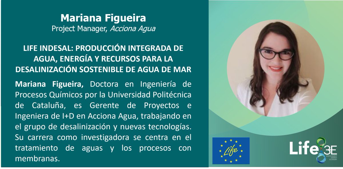 life3e's tweet photo. También se presentará @LIFE_INDESAL , a través de la ponencia de Mariana Figueira, Project manager de @ACCIONA Agua, que integra la recuperación de energía y recursos en el proceso de desalación.
¿Todavía no te has registrado? Sigue el link: https://t.co/v9j7PYbGRZ https://t.co/JwM8ByTB8R