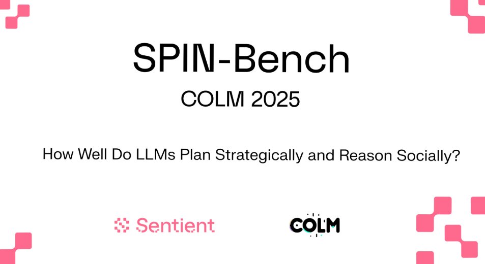 BoySad73886395's tweet image. 𝐒𝐏𝐈𝐍-𝐁𝐞𝐧𝐜𝐡 @SentientAGI
SPIN-Bench - a unified benchmark for Strategic Planning, Interaction, and Negotiation.
SPIN-Bench pushes AI evaluation beyond single-agent or short-term reasoning. It designed to test what real intelligence looks like: agents that can plan over…