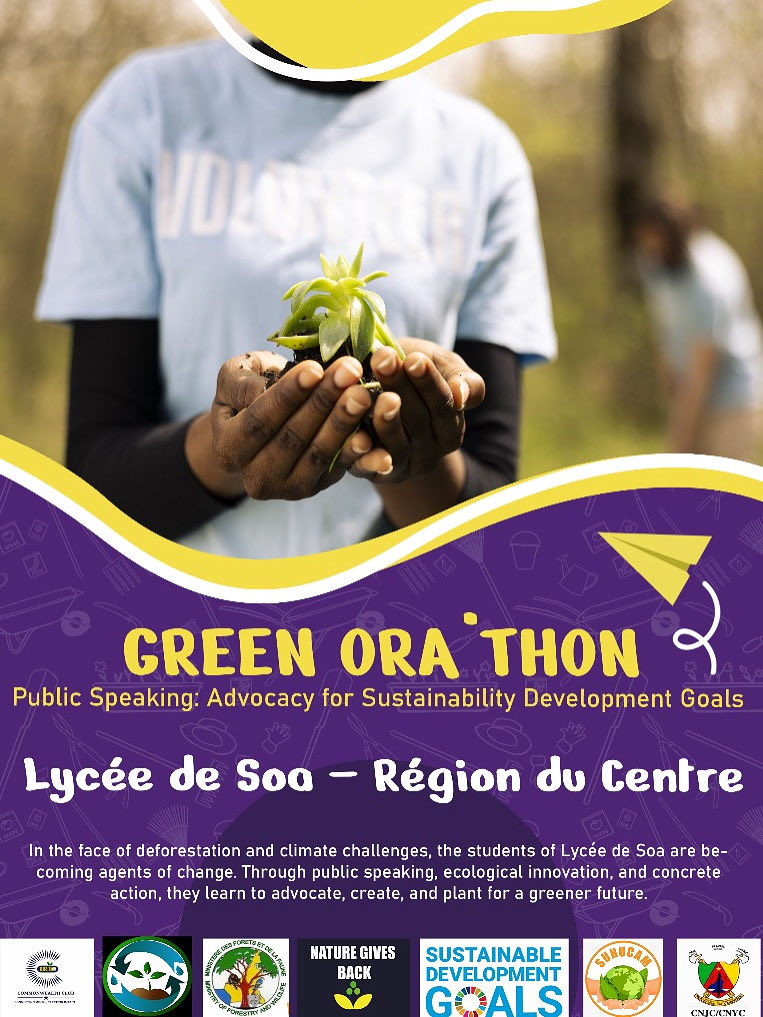 𝗚𝗿𝗲𝗲𝗻 𝗢𝗿𝗮𝘁’𝗵𝗼𝗻 🔊

In the face of deforestation and climate challenges, the students of Lycée de Soa are becoming eco- citizens. 

𝗣𝘂𝗯𝗹𝗶𝗰 𝘀𝗽𝗲𝗮𝗸𝗶𝗻𝗴: 𝗔𝗱𝘃𝗼𝗰𝗮𝗰𝘆 𝗳𝗼𝗿 𝗦𝘂𝘀𝘁𝗮𝗶𝗻𝗮𝗯𝗹𝗲 𝗗𝗲𝘃𝗲𝗹𝗼𝗽𝗺𝗲𝗻𝘁 𝗚𝗼𝗮𝗹𝘀

#GreenOrathon