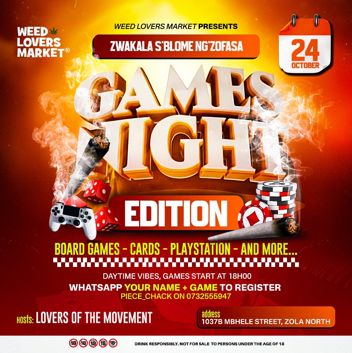 weedloversstore's tweet image. 🗣️🗣️🗣️Greetings Lovers Of the Movement...‼️ We are excited to share that &quot;Game&apos;s Night&quot; will feature alongside one of our popular known &apos;420 Friendly&apos; concepts &quot;Zwakala S&apos;blome Ngizofasa&quot; this coming Friday... Which includes an invite from Us to You🫵🏾, to be a participant in the…