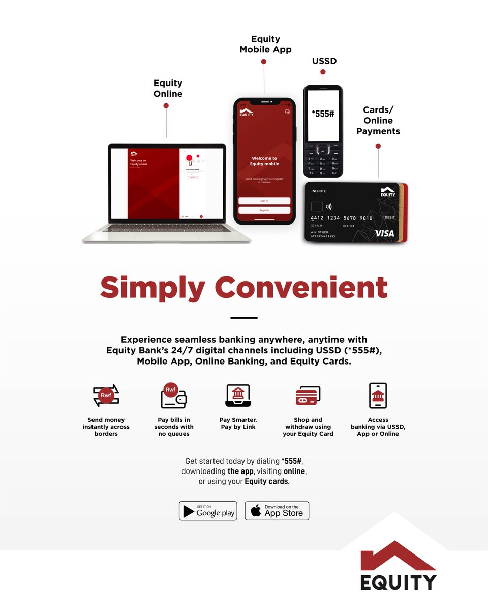 [AD]: Experience hassle-free banking anywhere, anytime with <a href="/RwEquityBank/">Equity Bank Rwanda PLC</a>'s 24/7 digital channels, from USSD (*555#), the Mobile App, and Online Banking, to Equity Cards for easy payments.

Send money, pay bills, shop, and bank smarter, all at your fingertips.