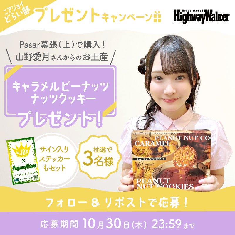 Highway_Walker's tweet image. ◤￣￣￣￣￣
　　#ニアジョイどらい部
#山野愛月 さんからのお土産
💚プレゼントキャンペーン💛
　　　　　　　　 ＿＿＿＿＿◢

「キャラメル ピーナッツクッキー」

「クッキーもピーナッツも好きなので❕」と山野さん✨
千葉の名産を使ったおやつをセレクトです🎶

@Highway_Walker…