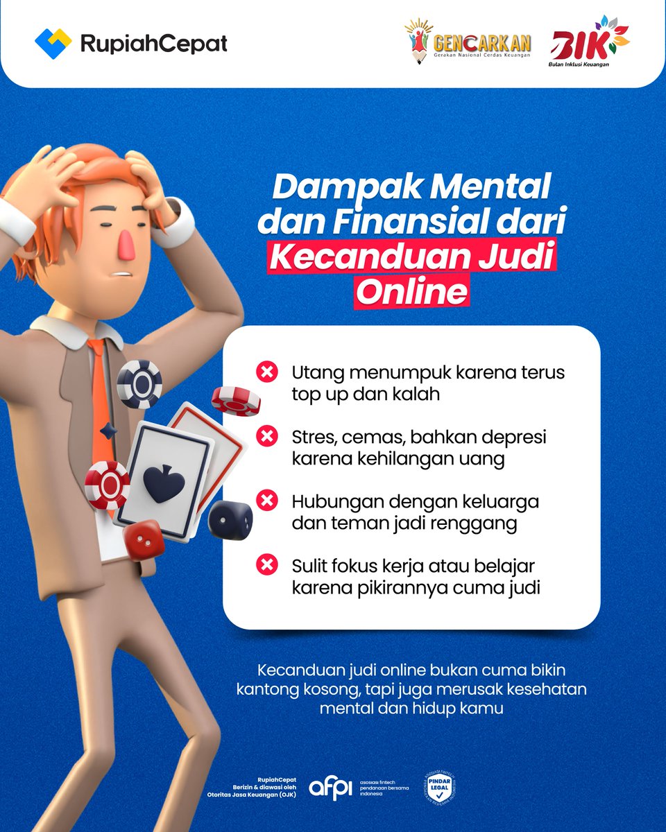 Bukan cuma uang yang hilang, tapi juga ketenangan pikiran! Jangan biarkan judi online ambil alih hidupmu.
Yuk, #HidupSehatTanpaJudi ✨