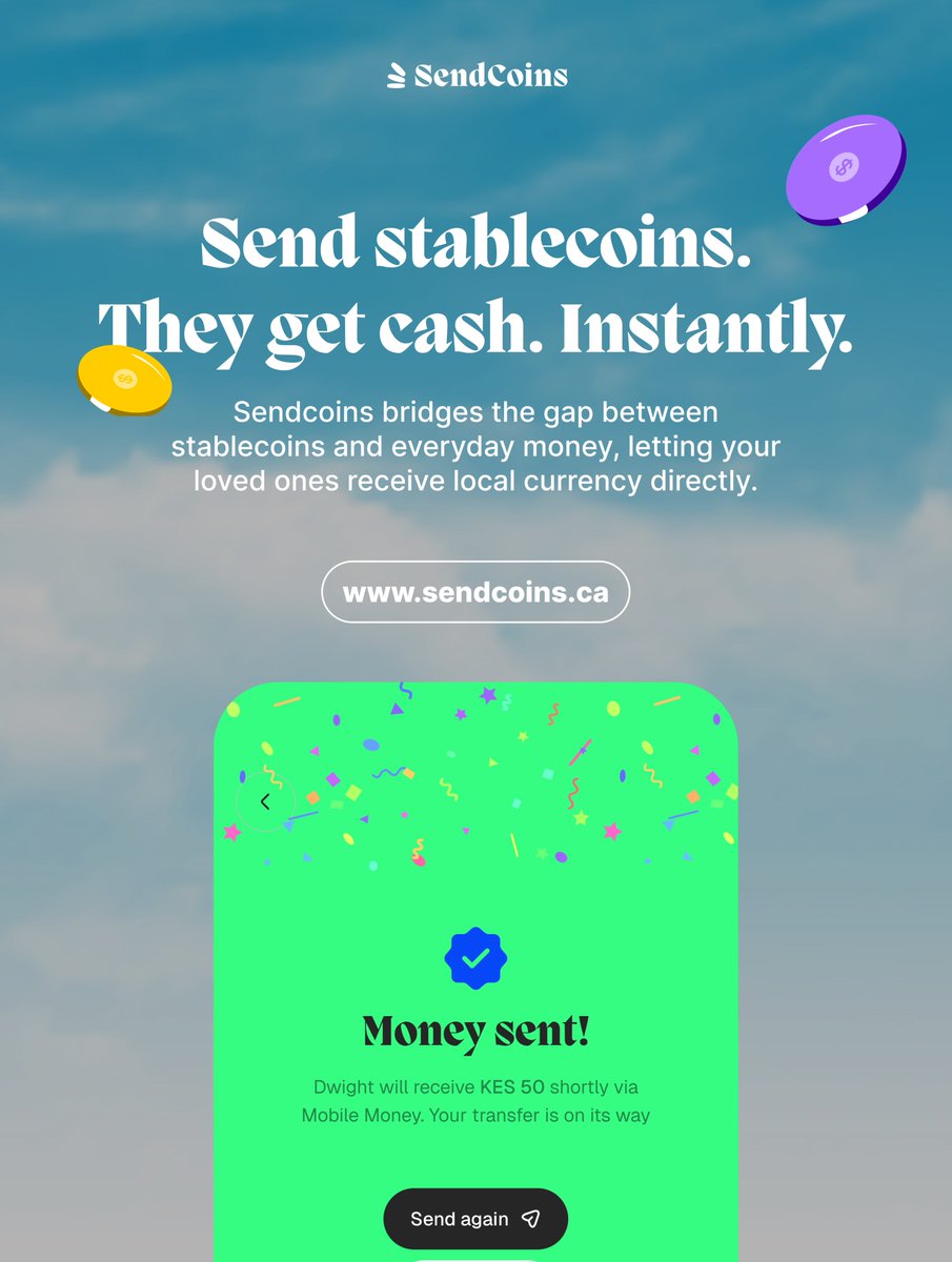 Ever sent stablecoins and they couldn’t cash it out?
That era’s over.
Sendcoins bridges stablecoins to local currency.
You send USDT or USDC. They get instant cash.
No banks. No waiting. No chargebacks.
Just money that moves like the internet.
sendcoins.ca
#Sendcoins