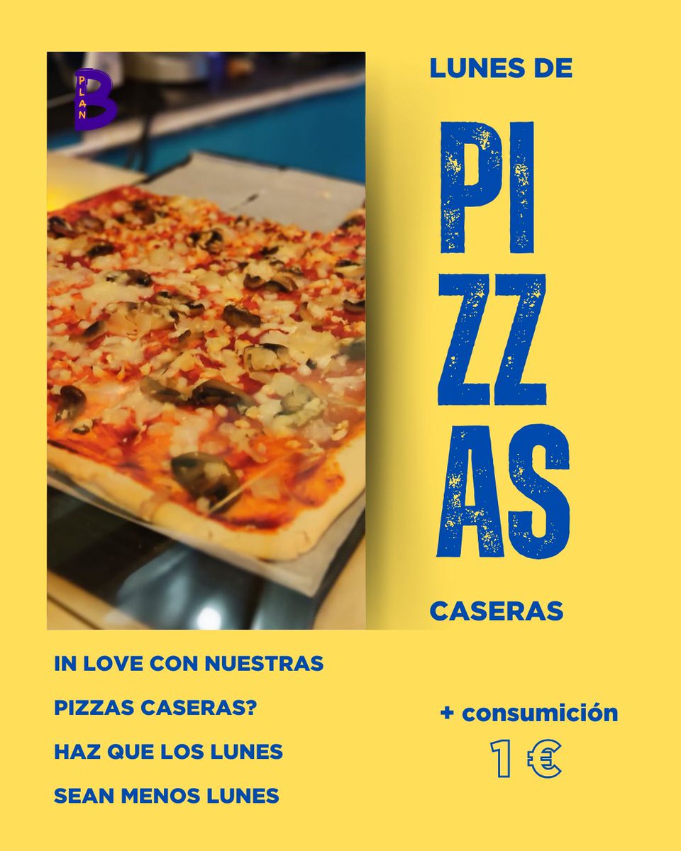 planbdemiranda's tweet photo. Sabemos que os gustan nuestras pizzas!
Haz que los lunes sean menos lunes en plan B con tu pizza casera
Pizza 1 € al pedir tu consumición
Recuerda que de lunes a viernes en Plan B tenemos tapa gratuita al medio día
Has probado nuestro bizcocho casero para desayunar o merendar? https://t.co/PbWZe37R2A