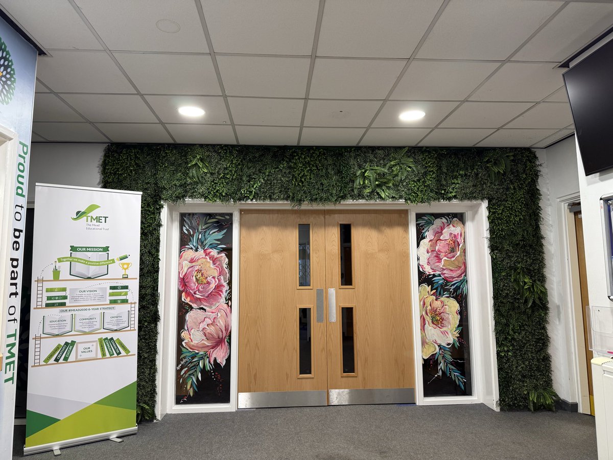 MrsHSeedat's tweet photo. A fresh burst of creativity! Our newly painted windows are adding colour and character to the main reception area 🌸✨ @AbbeyMead_TMET #BehindTheScenes https://t.co/C0wRYrhE5d