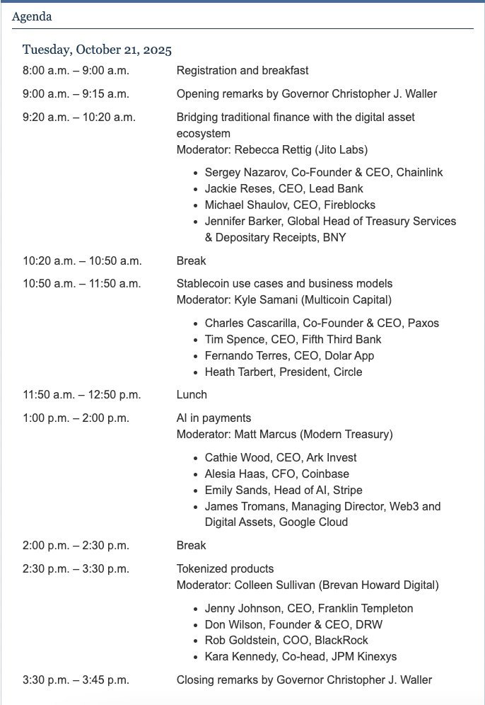 BOOM! 🚨 Tomorrow will be HUGE for $XRP &amp; $LINK

Federal Reserve is hosting a full-day summit on payment innovation, with:

🔹 Chainlink’s CEO
🔹 BNY (Ripple partner)
🔹 Circle, Coinbase, Stripe, JPM, BlackRock &amp; more

Payment rails are about to go protocol-native

BUY THE DIP!