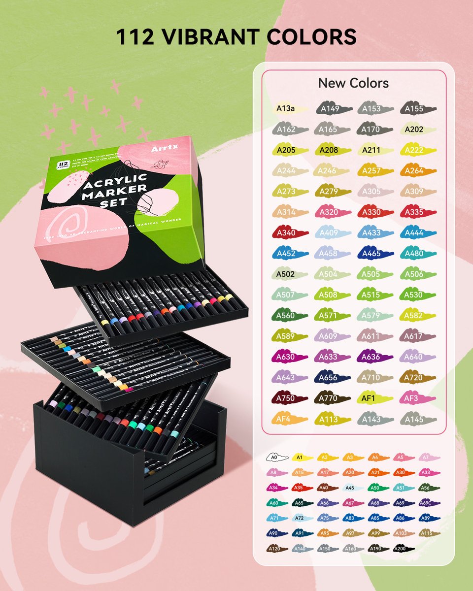 🌱Meet your art’s new friend—the bigger 112 color double-tip acrylic marker set.

✨Budget-friendly
✨64 new shades ready to play
✨Washable ink for stress-free creating
✨brush + fine tips = various line widths

🙌Available on our website, Amazon US/UK/JP, and Aliexpress store.