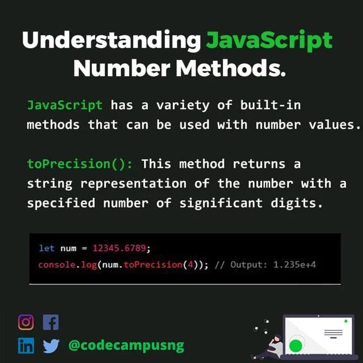 codecampusng's tweet image. Want to learn more programming concepts and tips.?
Follow @codecampusng now
Understanding the JavaScript Number Method.
Have you used them at any time?
Let us know in the comments
Begin your journey as a Developer today. Send us a message today
#programming #javascript #js #tech
