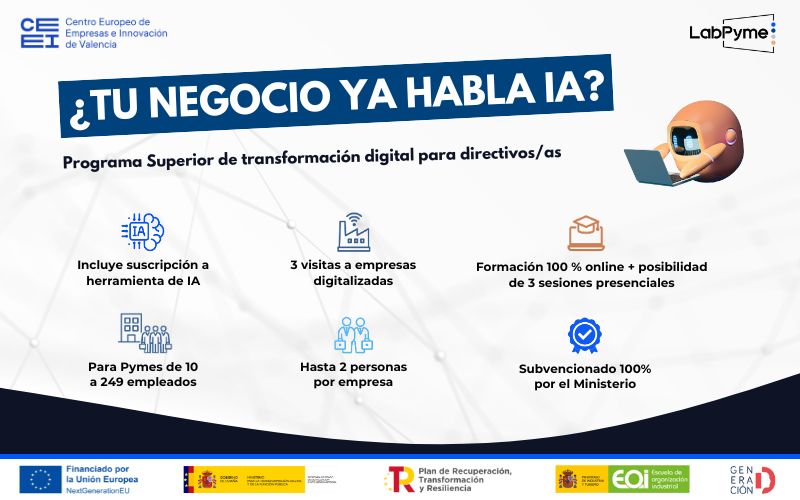 emprenemjunts's tweet image. ¿Trabajas en una pyme de la Comunitat Valenciana y quieres estar al día en competencias digitales? TE INTERESA 👇🏼
NOVIEMBRE 📅 Curso GRATUITO: Transforma digitalmente tu empresa y tu futuro profesional ➡ is.gd/QyETar
@LabPyme @ceei