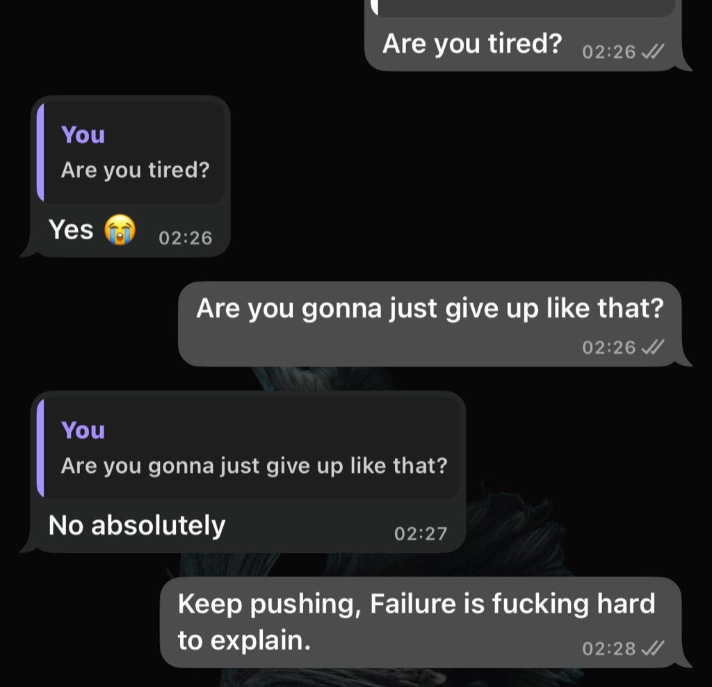 Gm Ct 🌞

I just motivated my homie that is about to give it all up. 

Decision made  have consequences but always remember Failure is hard to explain.

Anyways <a href="/Infinit_Labs/">INFINIT</a> is powering DeFi intelligence and the Agentic DeFi economy.