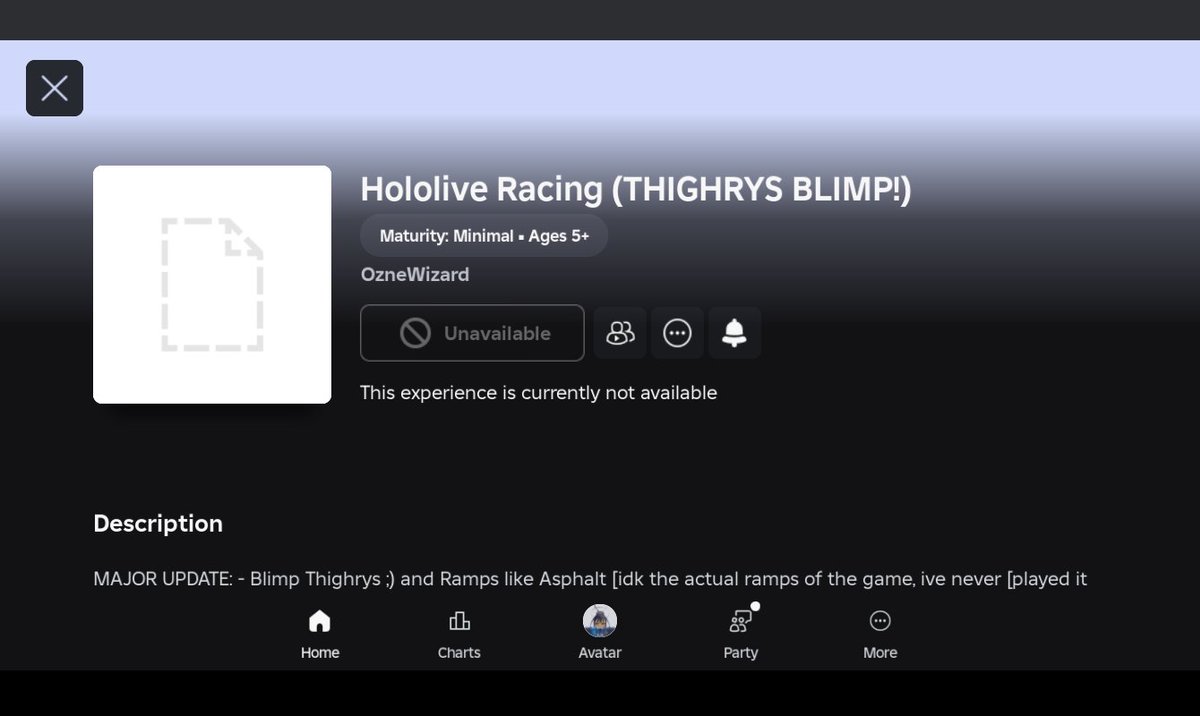 OzneWizard81's tweet photo. Noo not Roblox being down again..... I hope the ThighRyS blimp is fine..... literally what i care rn LOL #holoblox https://t.co/pbgiA3zpJ0