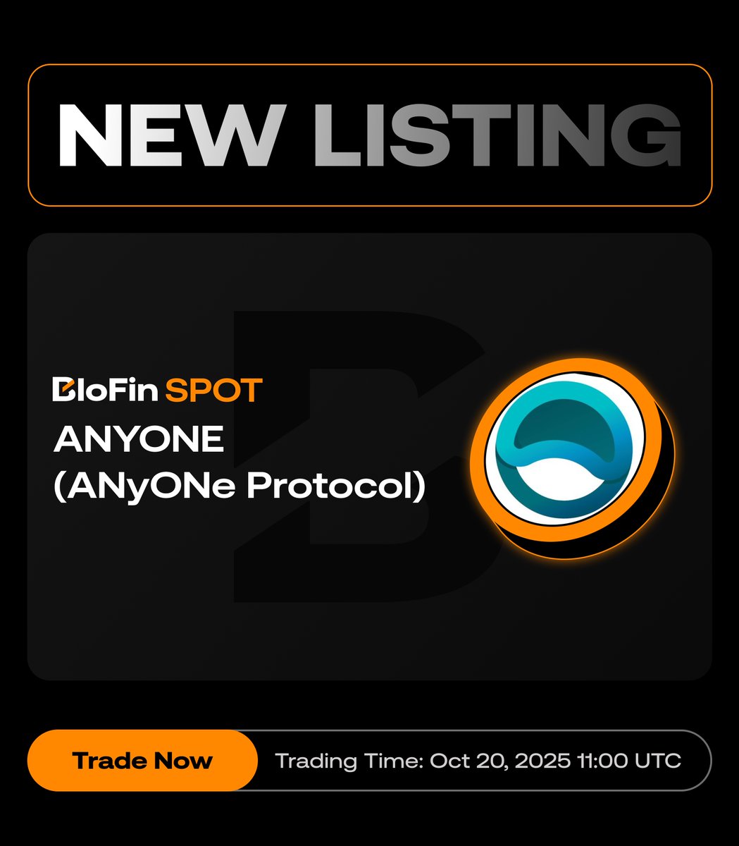 BloFin Exchange (@blofin_official) on Twitter photo #BloFinSpot will list $ANYONE <a href="/AnyoneFDN/">ANyONe Protocol</a> 🔥
Deposits: Opened
Spot trading: 11 AM UTC on October 20
Withdrawals: 11 AM UTC on October 20
👉 support.blofin.com/hc/en-us/artic… #BloFinSpot will list $ANYONE <a href="/AnyoneFDN/">ANyONe Protocol</a> 🔥
Deposits: Opened
Spot trading: 11 AM UTC on October 20
Withdrawals: 11 AM UTC on October 20
👉 support.blofin.com/hc/en-us/artic…