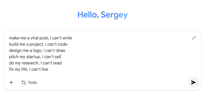 sergey1997bsu's tweet image. It&apos;s ironic: many expect AI to do everything, which is exactly how you become obsolete.

The real power isn&apos;t outsourcing your brain; it&apos;s using AI as a high-powered learning tool, just like we leveraged the early internet.

I see too many people just &quot;vibe coding&quot; with AI…