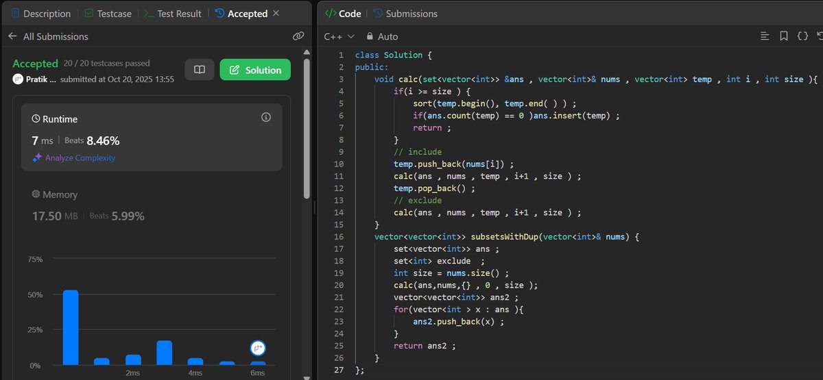 pratikplusplus's tweet image. Day 8 of #codeSomethingAgainAndAgainAndAgain Every time I try to use #recursion , the performance just sucks in both runtime and memory usage