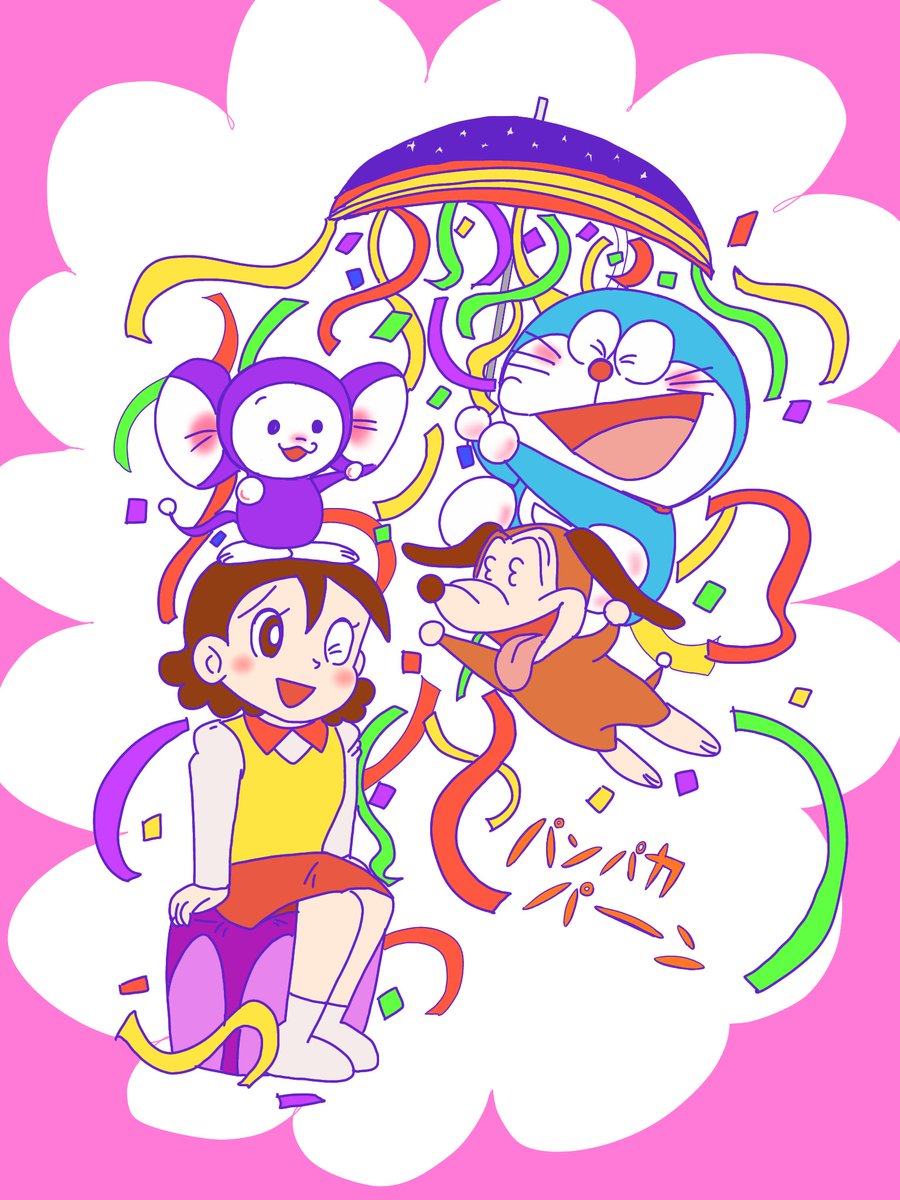 今年一番活躍したF作品といえば
チンプイ！
みんなでお祝いしてます。
明日はどのF作品の世界に行くのかお楽しみに✨️
#ドラえもんファンアート