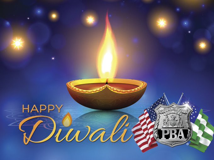 NYCPBA's tweet image. Wishing a Happy #Diwali to all who celebrate. Your police officers will be on duty, working to ensure the triumph of light over darkness and good over evil, so that New Yorkers can celebrate in peace and safety.
