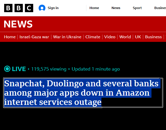 unusual_vvhaIes's tweet image. #Breaking
Snapchat, Duolingo and several banks among major apps down in Amazon internet services outage
#awscloudcomputing down
#AWS
#crypto website like Coinbase down.