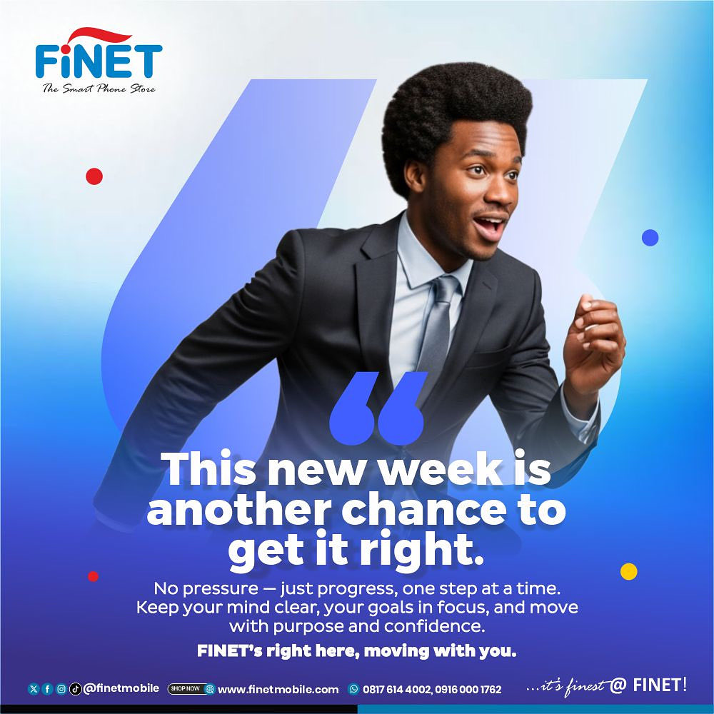 FinetMobile's tweet image. A new week means new wins waiting to happen.

Stay sharp, stay driven — your goals won’t chase themselves. 

Let’s make it a productive one with FINET by your side!

📲 0817 614 4002 | 0916 000 1762
🌐 finetmobile.com

#FinetMobile #MondayMotivation #NewWeekNewVibes