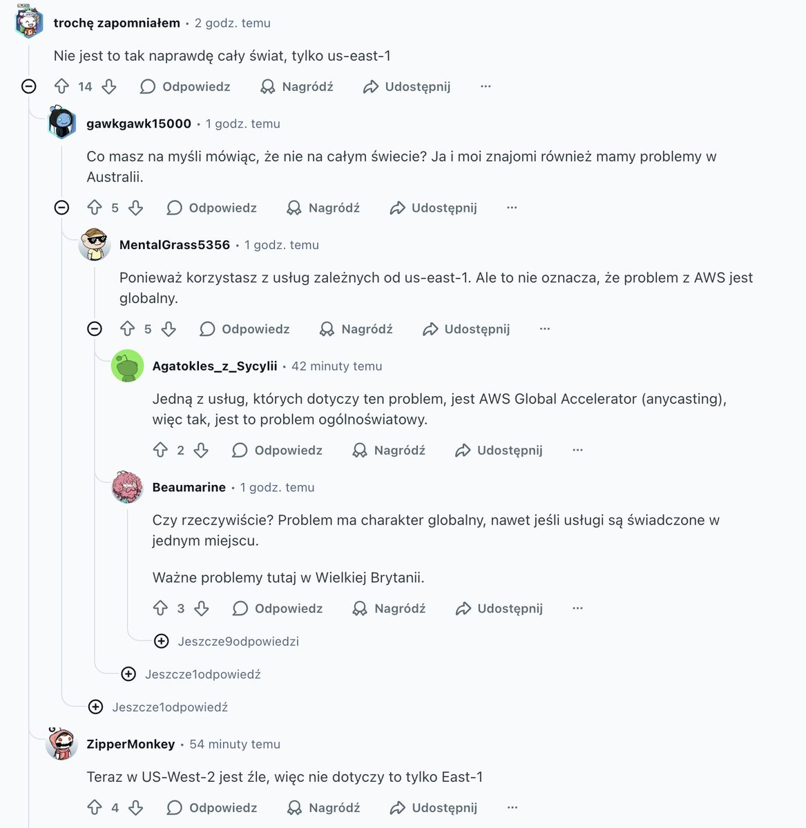 PerplexityPRO_'s tweet image. Aktualności z Reddit na temat AWS: 

Wiele osób z różnych krańców świata aktualnie ma poważne problemy z wieloma aplikacjami. 

Główny błąd dotyczył US-EAST-1 jednak wieści mówią także o problemach z US-EAST-2. 

#aws #amazon #snapchat #Perplexity #CyberAttack #signal #ROBLOX