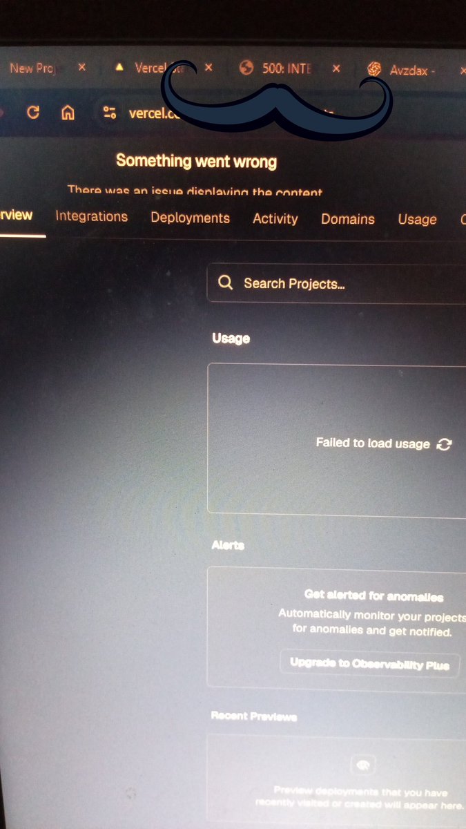 codewithpdev's tweet image. Is anyone else experiencing this?
It seems like @vercel_status servers are having issues this morning — most project (new and old) associated with backend are returning 500 errors, even the dashboard is down. The status page also reports elevated errors.
@vercel_support 🥹🙏