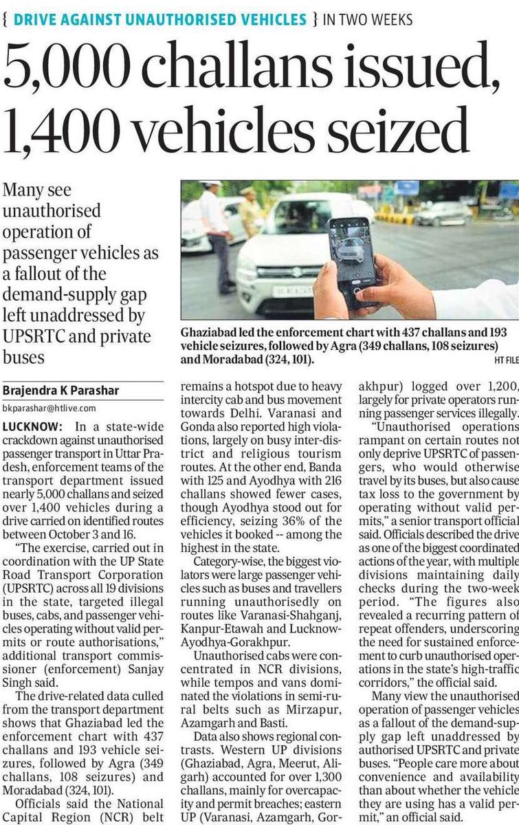 Data also shows regional contrasts. Western UP divisions (Ghaziabad, Agra, Meerut, Aligarh) accounted for over 1,300 challans, mainly for overcapacity and permit breaches; eastern UP (Varanasi, Azamgarh, Gorakhpur) logged over 1,200, largely for private operators running