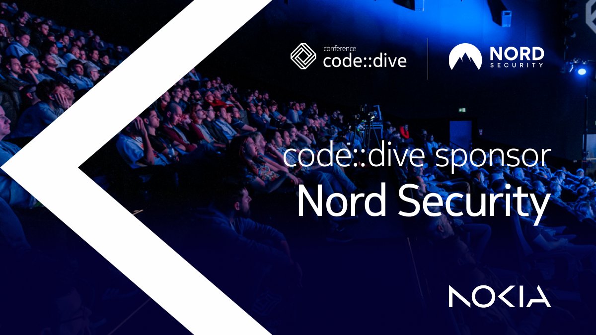 code_dive_pl's tweet image. Behind every great event are great partners. Meet our #Sponsor: Nord Security 🔐- creators of tools that put people and businesses in control of their privacy, security, and data. They’re the company behind B2C and B2B products like: NordVPN, NordPass and Saily eSIM.