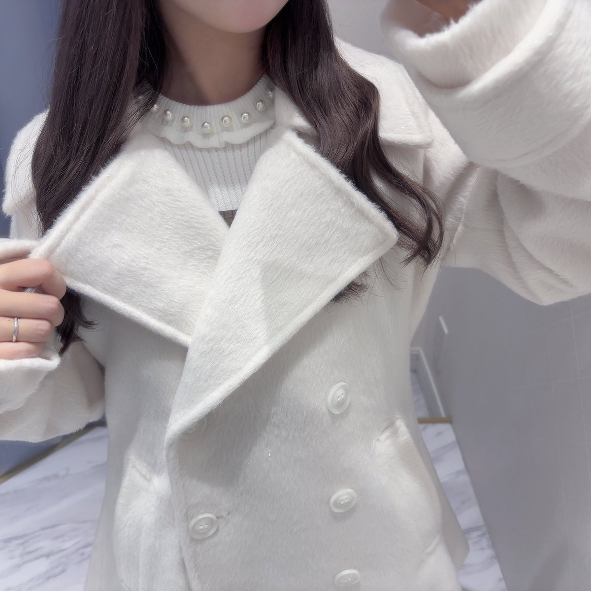 evelyn エブリン シャギービッグカラーPコート オフホワイト シャギー