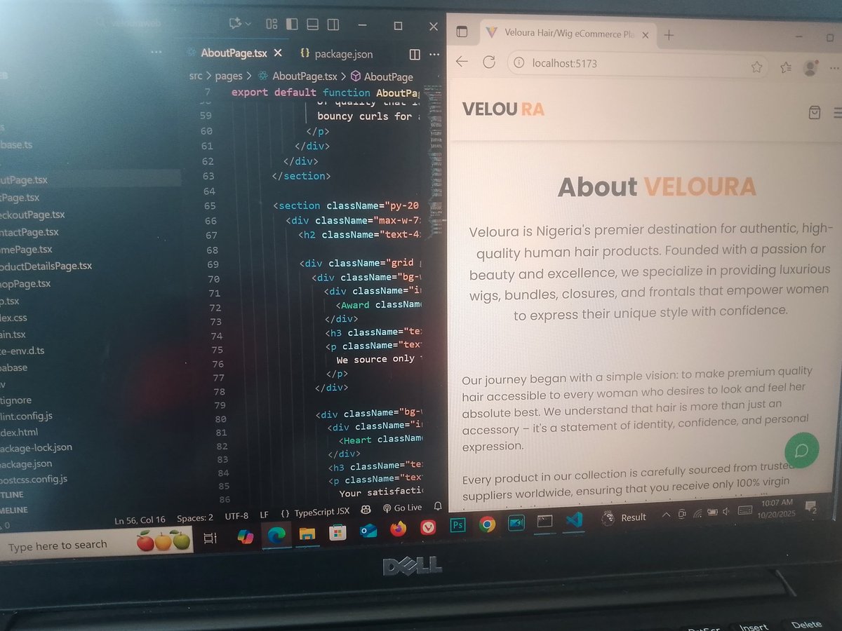 tech_evolv's tweet image. Every line of code tells our story 💻💇♀️
The Veloura Hair “About Us” Page shares our mission — redefining beauty with tech-driven elegance.
Designed and built with React.js, TypeScript, and JavaScript, this page brings our vision to life ✨
#VelouraHair #AboutUs #BrandStory
