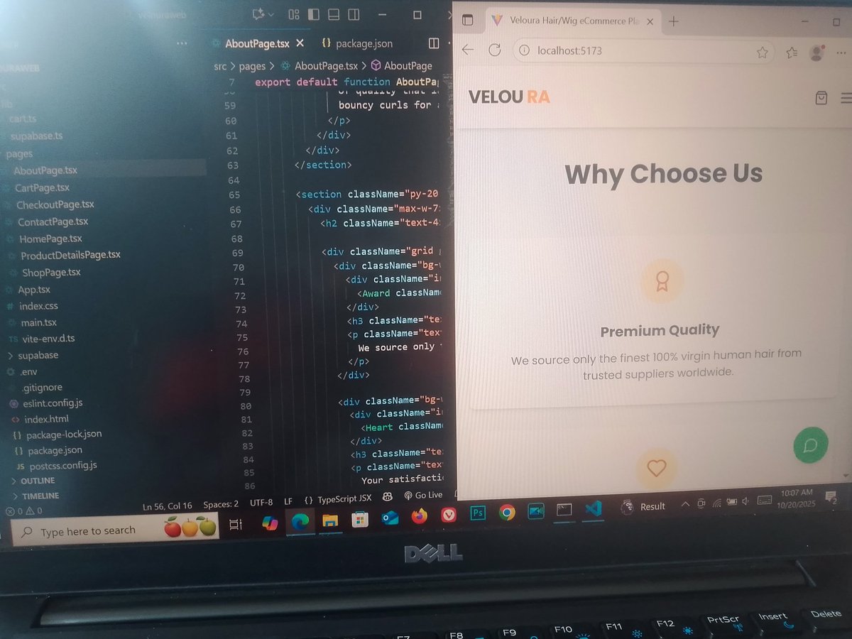 tech_evolv's tweet image. Every line of code tells our story 💻💇♀️
The Veloura Hair “About Us” Page shares our mission — redefining beauty with tech-driven elegance.
Designed and built with React.js, TypeScript, and JavaScript, this page brings our vision to life ✨
#VelouraHair #AboutUs #BrandStory