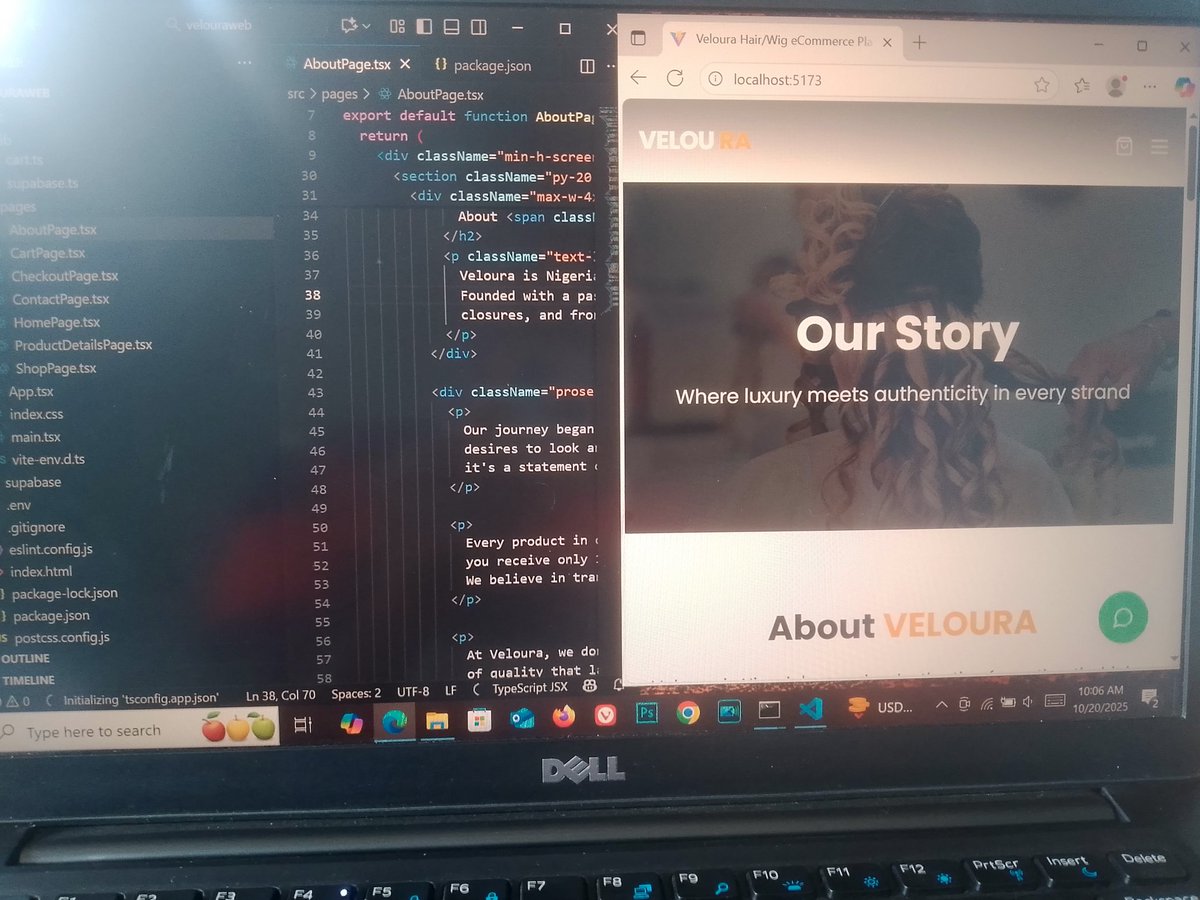 tech_evolv's tweet image. Every line of code tells our story 💻💇♀️
The Veloura Hair “About Us” Page shares our mission — redefining beauty with tech-driven elegance.
Designed and built with React.js, TypeScript, and JavaScript, this page brings our vision to life ✨
#VelouraHair #AboutUs #BrandStory
