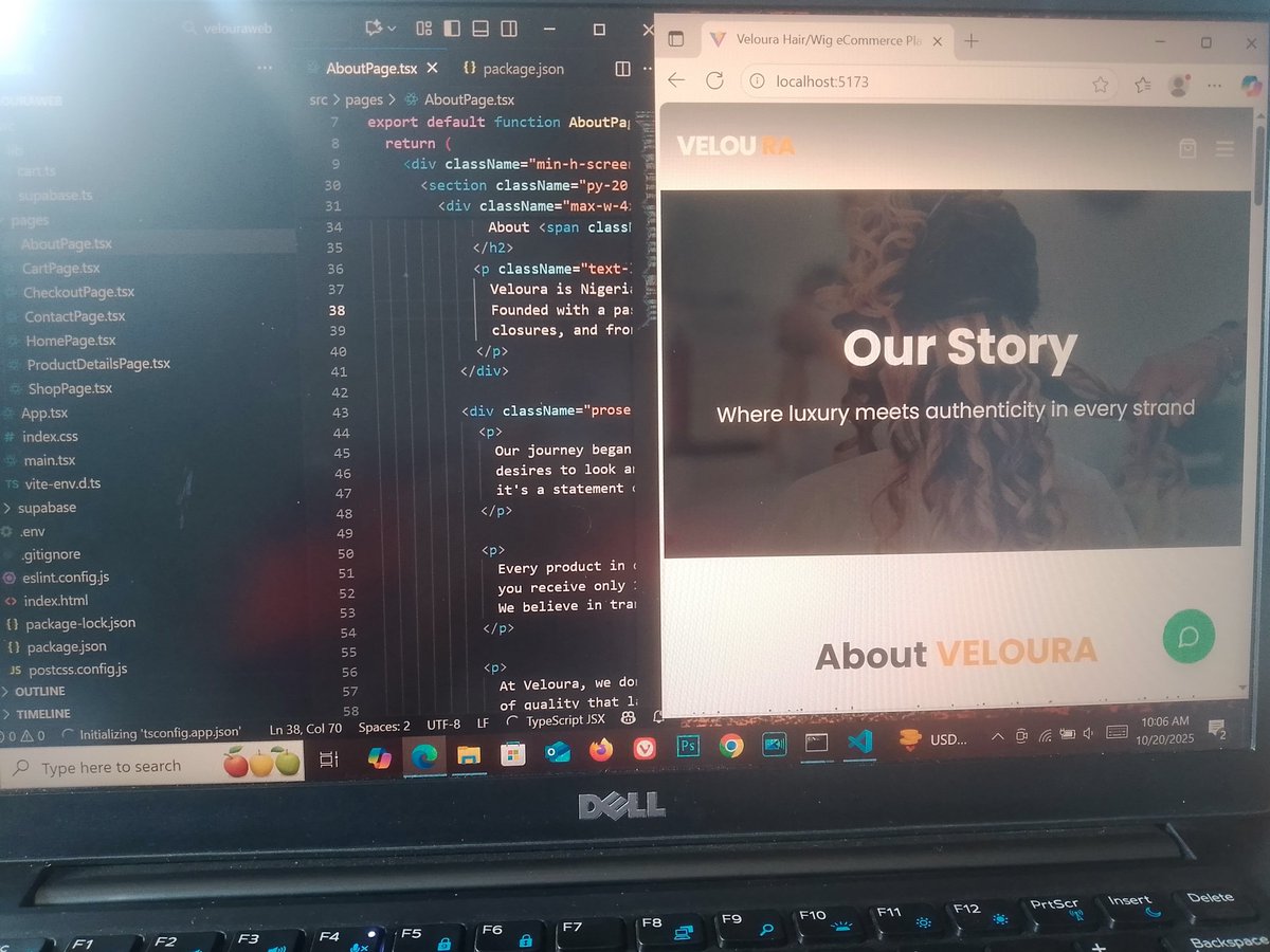 tech_evolv's tweet image. Every line of code tells our story 💻💇♀️
The Veloura Hair “About Us” Page shares our mission — redefining beauty with tech-driven elegance.
Designed and built with React.js, TypeScript, and JavaScript, this page brings our vision to life ✨
#VelouraHair #AboutUs #BrandStory