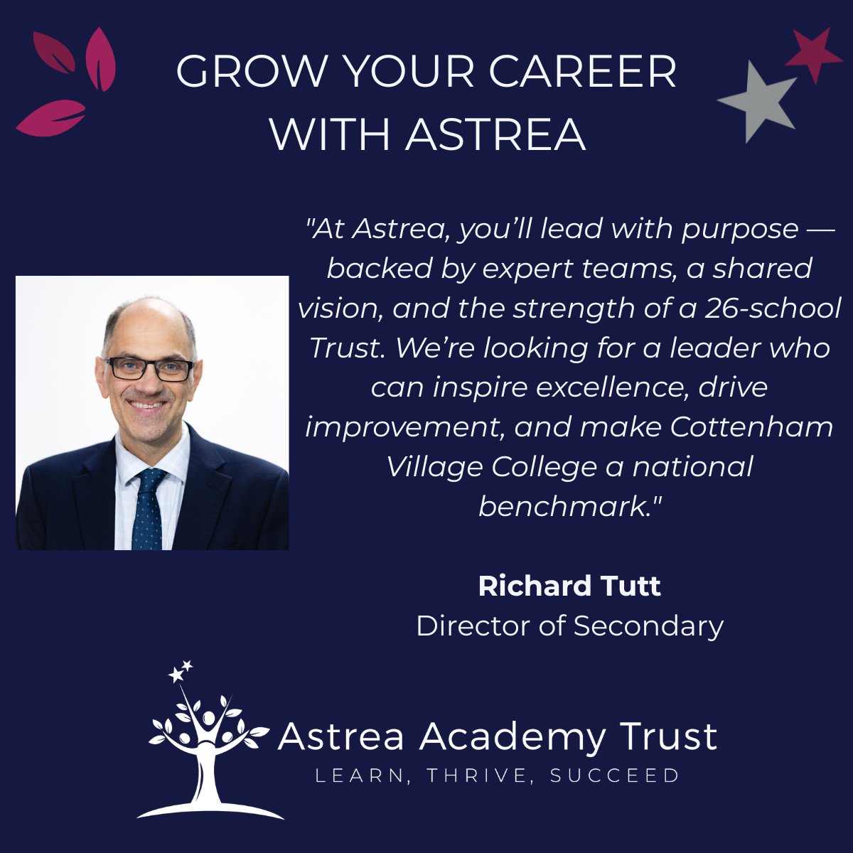 Astrea Academy Trust (@astreaacademies) on Twitter photo 🚨 Principal – Cottenham Village College 
We are looking for a bold, values-led leader to shape the future of this thriving school.
⏳ Closes TOMORROW at 12 noon – Tues 21 Oct
👉 Apply: lnkd.in/eKdYAJ5j
📞 Reach out to <a href="/richardtutt/">Richard Tutt</a> or <a href="/Rebekah_Ramsden/">Rebekah Ramsden</a> for an informal chat. 🚨 Principal – Cottenham Village College 
We are looking for a bold, values-led leader to shape the future of this thriving school.
⏳ Closes TOMORROW at 12 noon – Tues 21 Oct
👉 Apply: lnkd.in/eKdYAJ5j
📞 Reach out to <a href="/richardtutt/">Richard Tutt</a> or <a href="/Rebekah_Ramsden/">Rebekah Ramsden</a> for an informal chat.